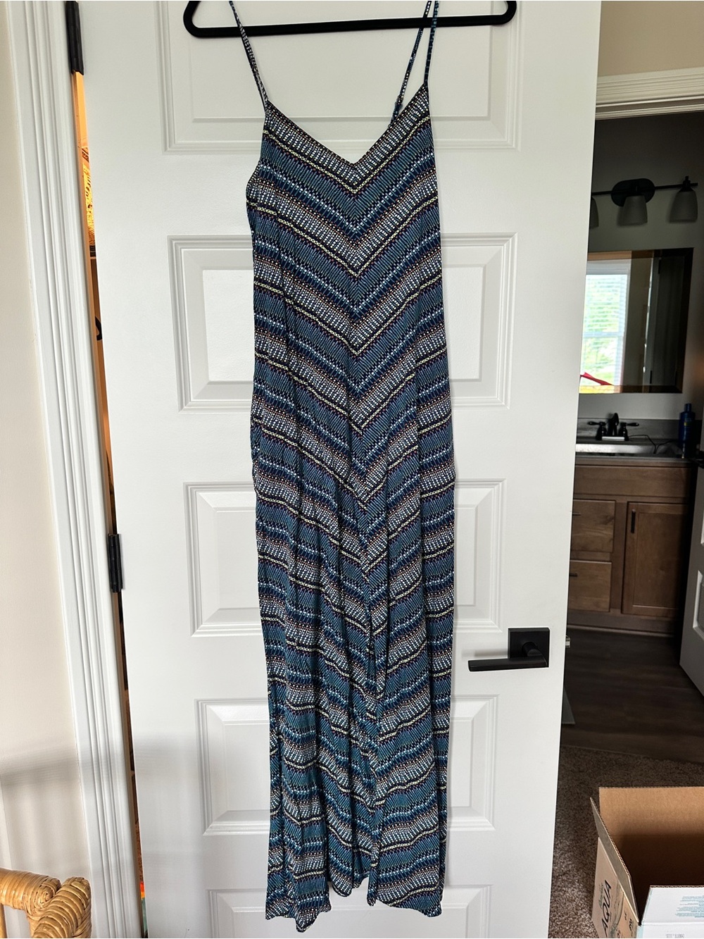 GAP Blue Chevron Maxi Dress with Spaghetti Straps